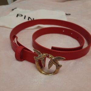 PINKO designer red love birds real leather thin belt
